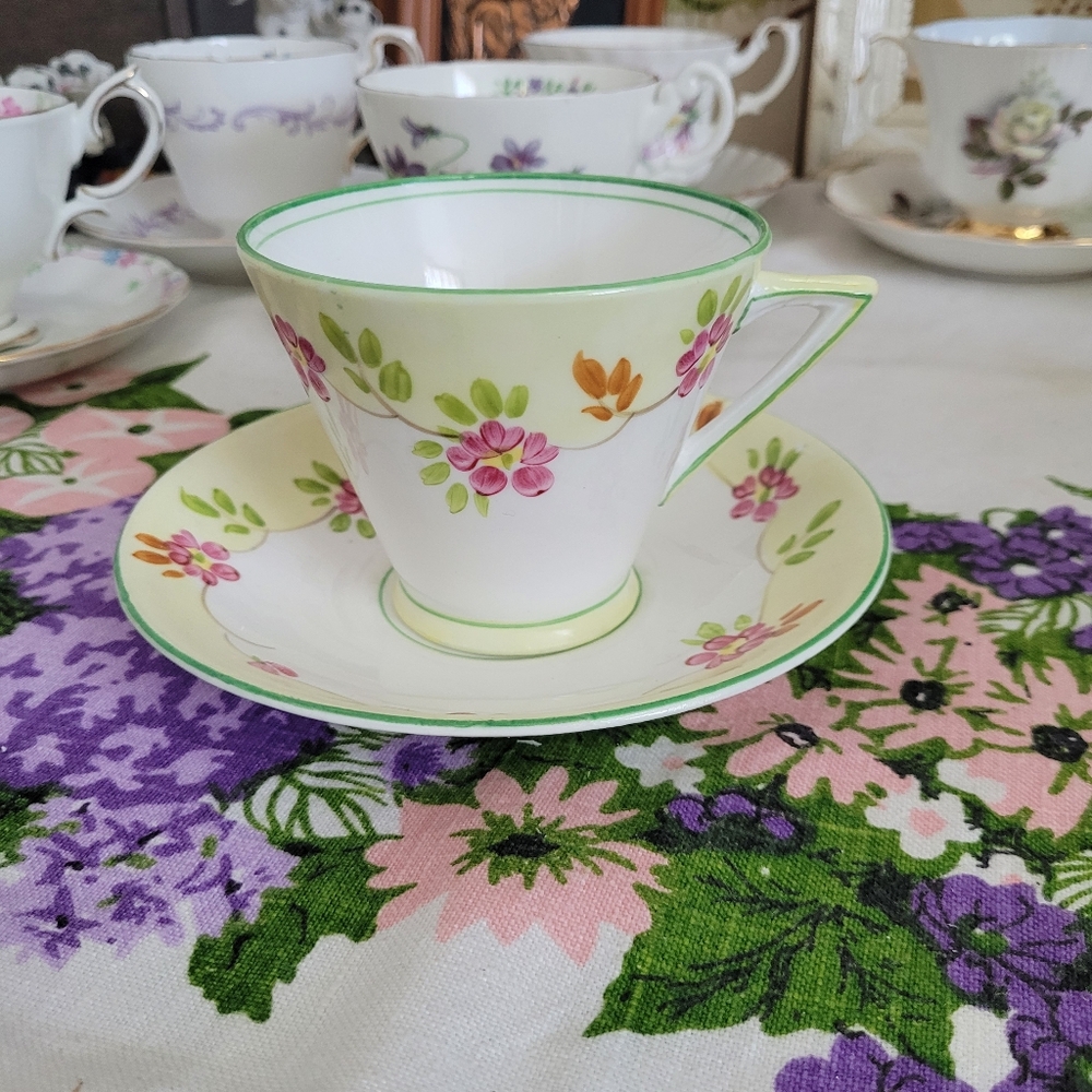 Vintage Phoenix Floral Art Deco Teacup & Saucer Set England